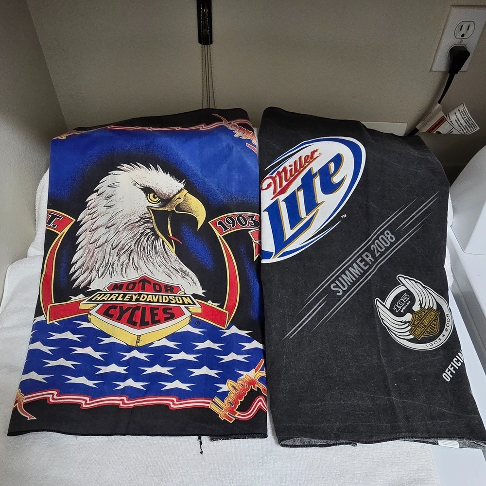 VTG Harley Davidson Handkerchief Bandana 21x21 Eagle Flag + Miller Lite Bandana